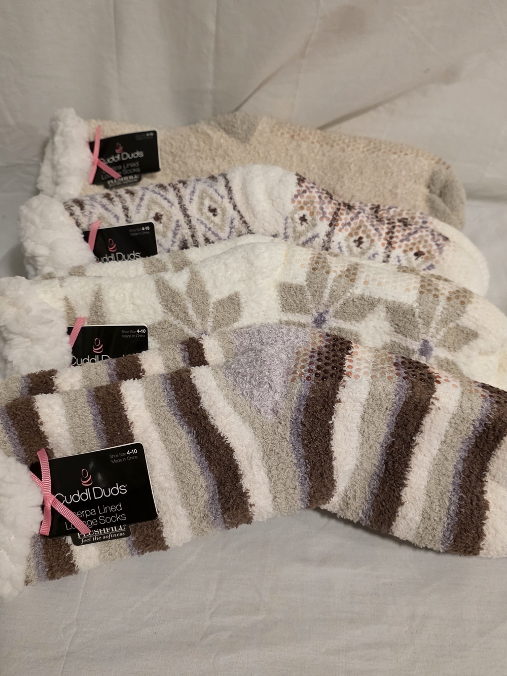 Lot of 4 Pairs Cuddl Duds Sherpa Lined Lounge Socks Women's Size 4-10 NWT